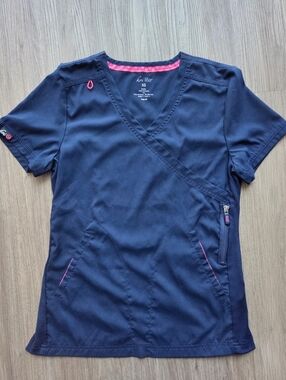 Koi Lite Philosophy 3-Pocket Mock Wrap Ribbed Panel Scrub Top, Slim Fit Navy XS